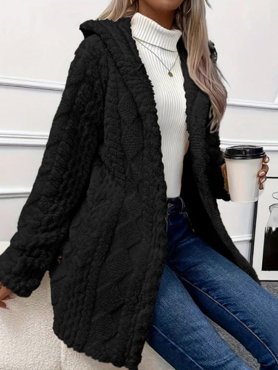 Hooded Solid Color Cardigan Button Long Sleeve Casual 3D Pattern Jackets