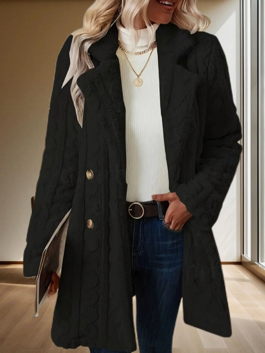 Twist Pattern Geometric Patterns Warm Blazer Collar Double-breasted Mid-length Jacket