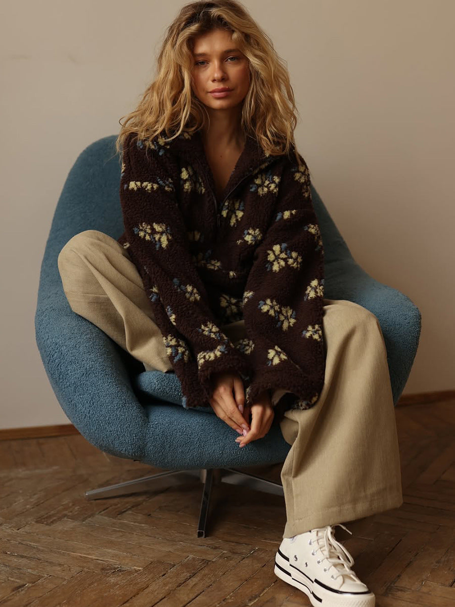 Fleece Floral Fashion Warm Fleece Sweatshirt