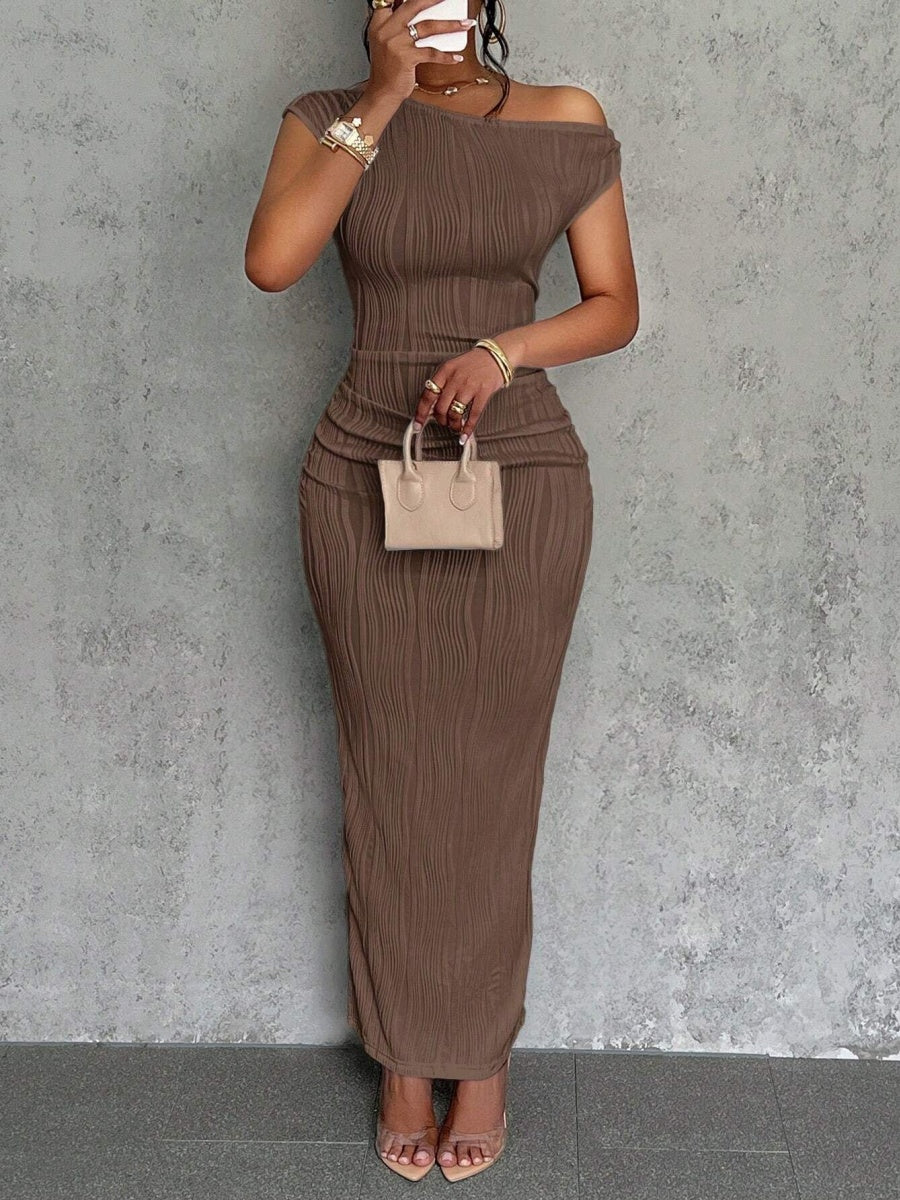 Water Ripple One-shoulder Long Dress