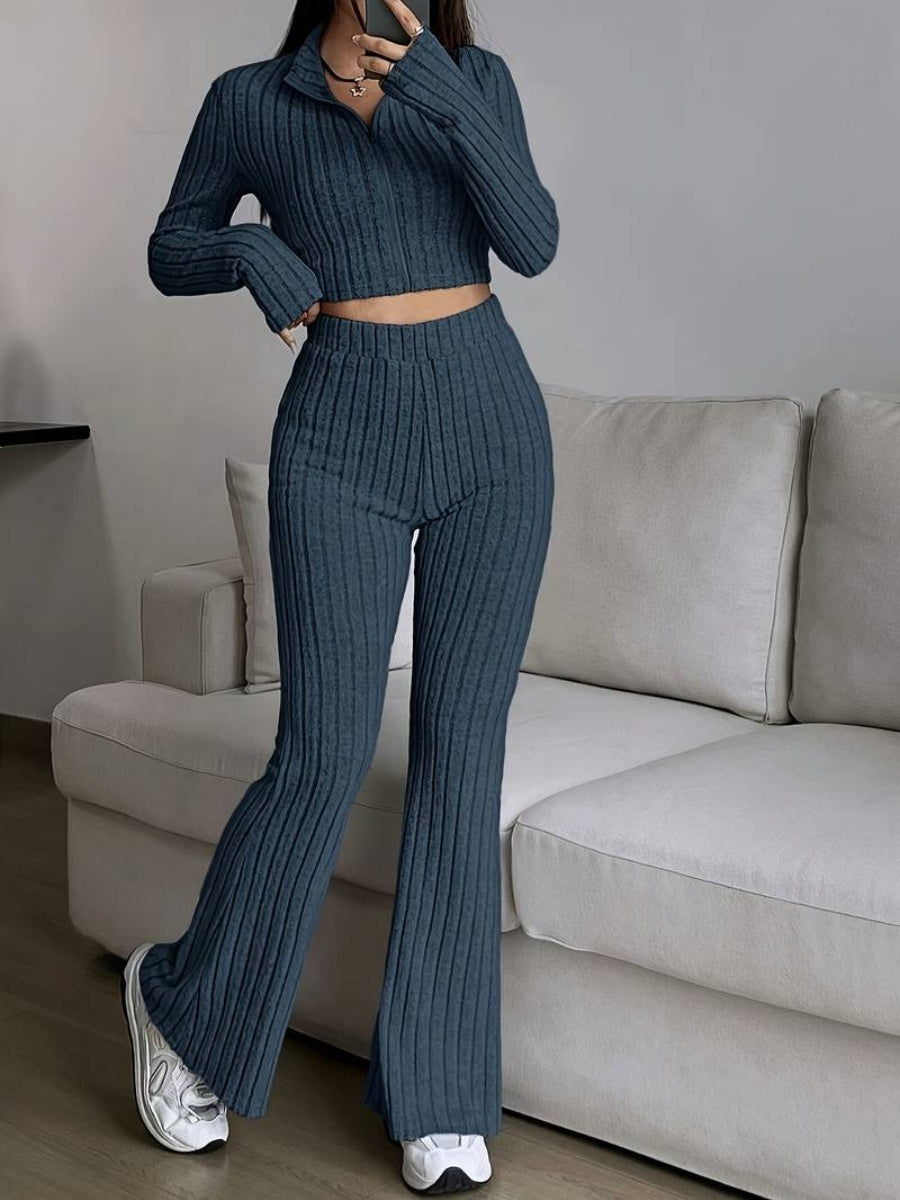 Leisure Long Sleeve Zipper Solid Color 2-piece Sets