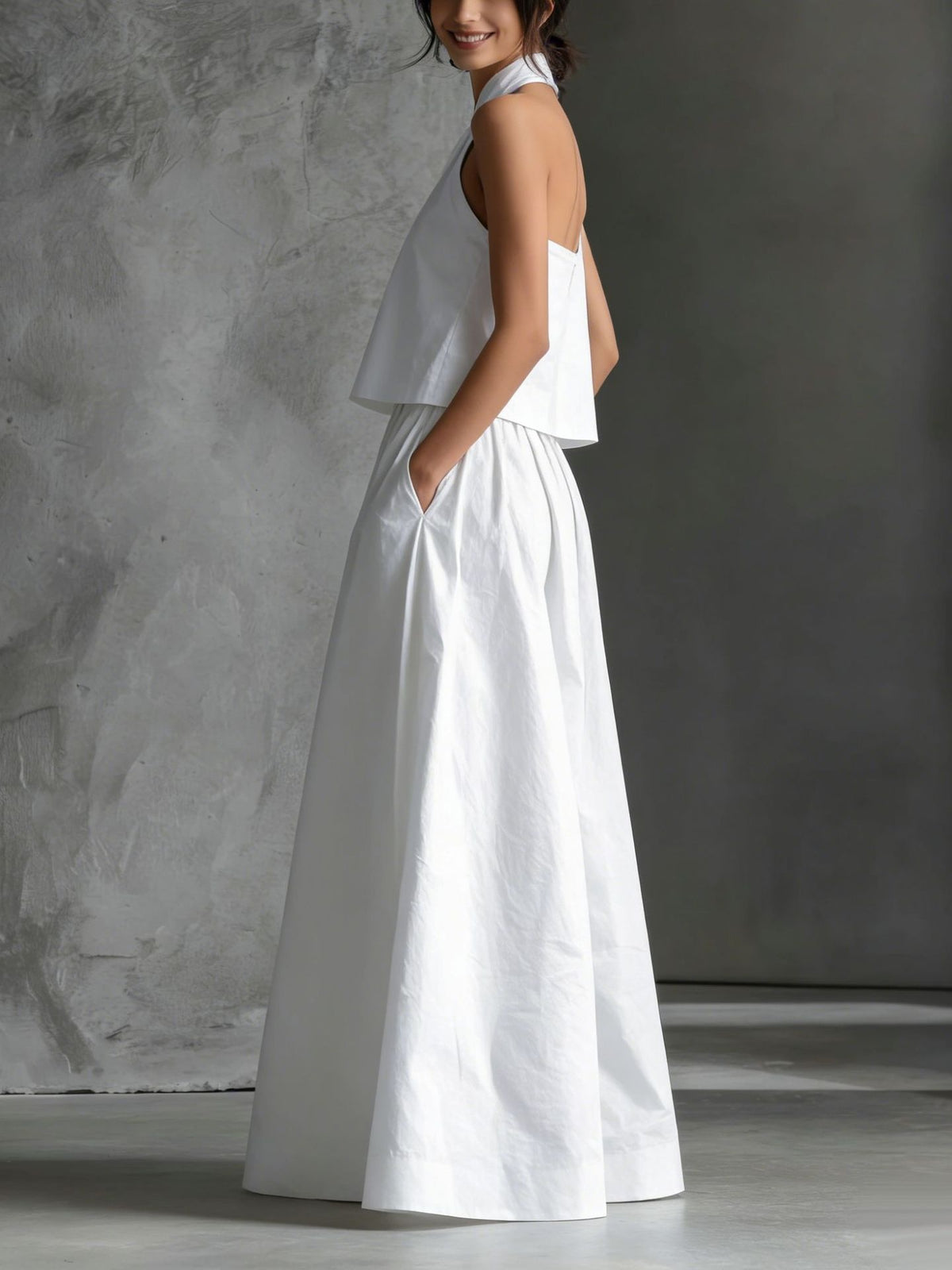 Loose Sleeveless Top And High-waisted Wide-leg Pants Two-piece Set