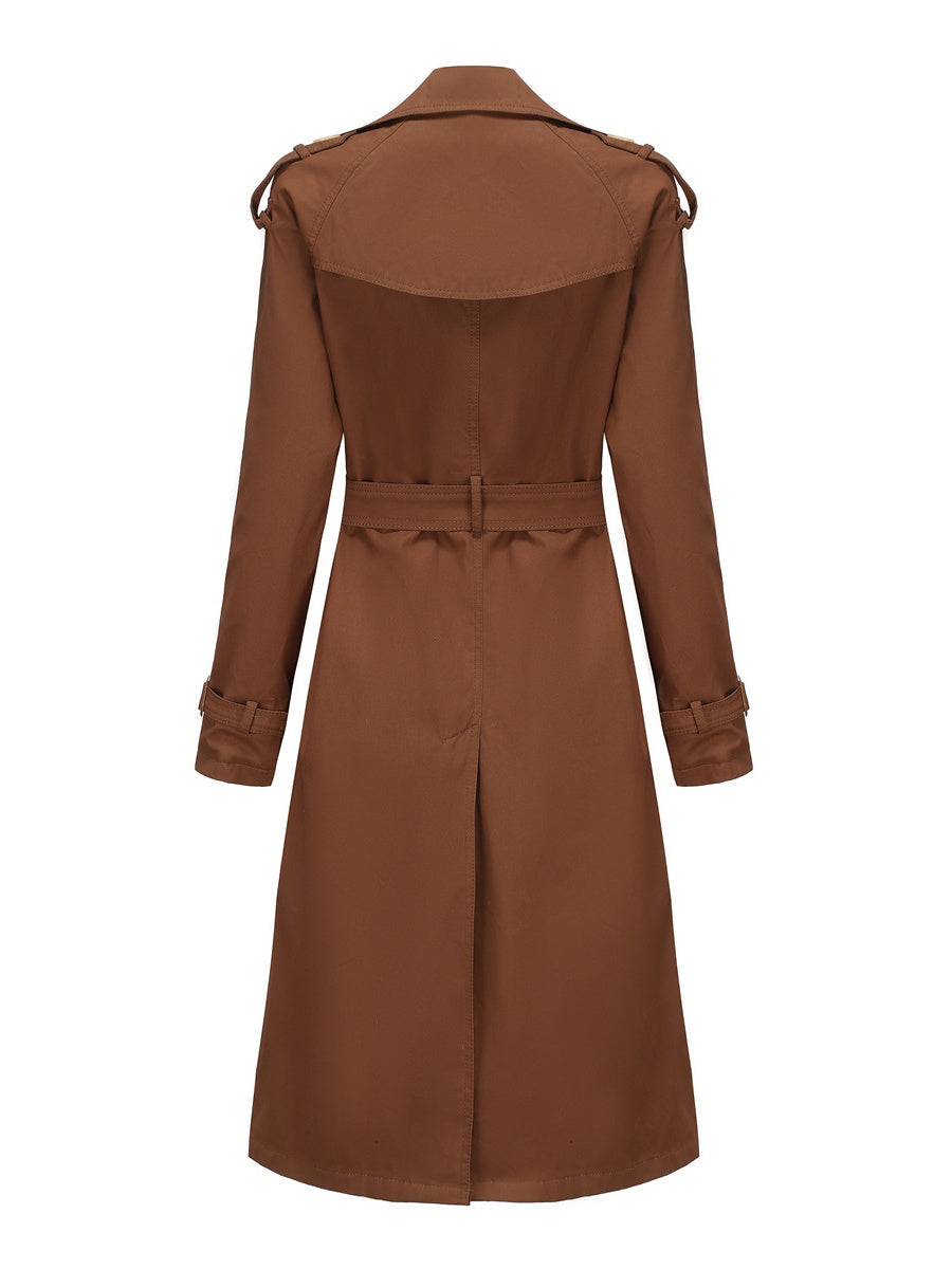 Waist-hugging Cotton Long Sleeve Lapel Three-dimensional Decoration Solid Color Trench Coats