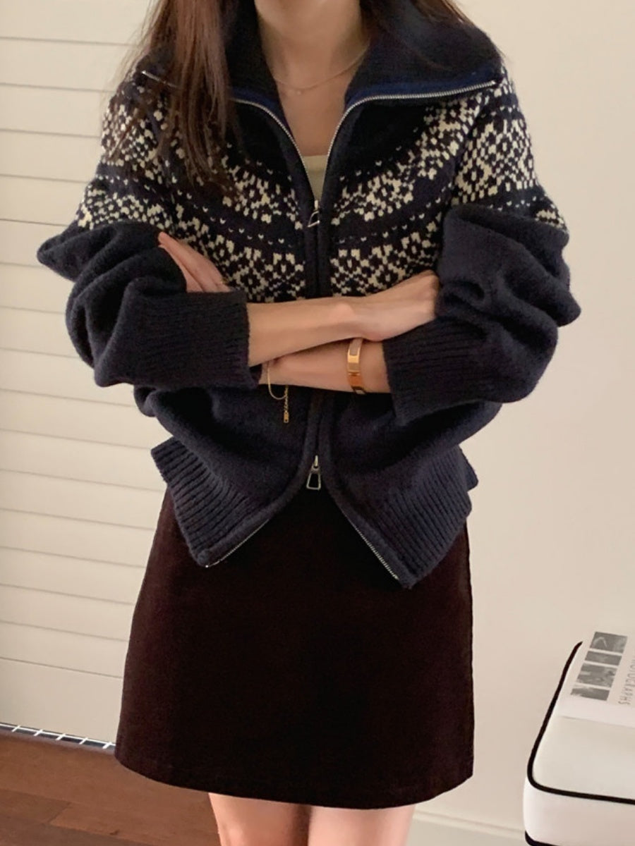 Fair Isle Jacquard Zipper Christmas Cardigans