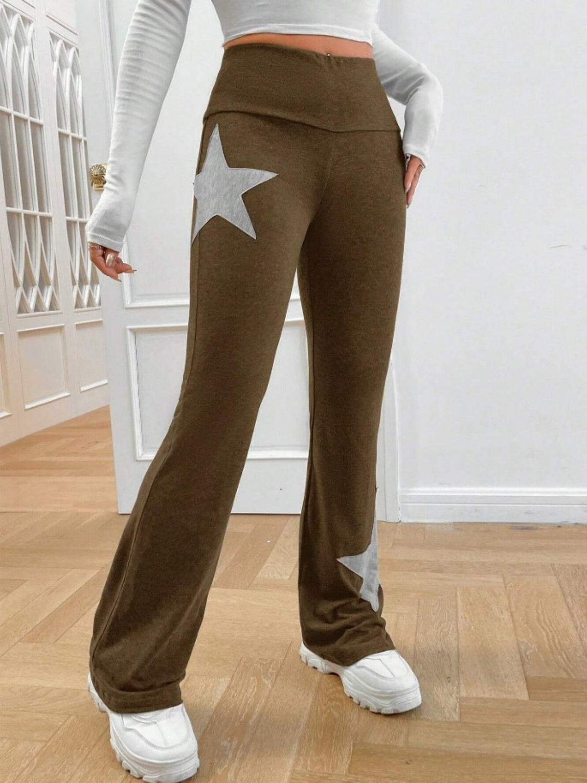 Five-pointed Star Elastic Tights High-waisted With A Slight Flare Pants