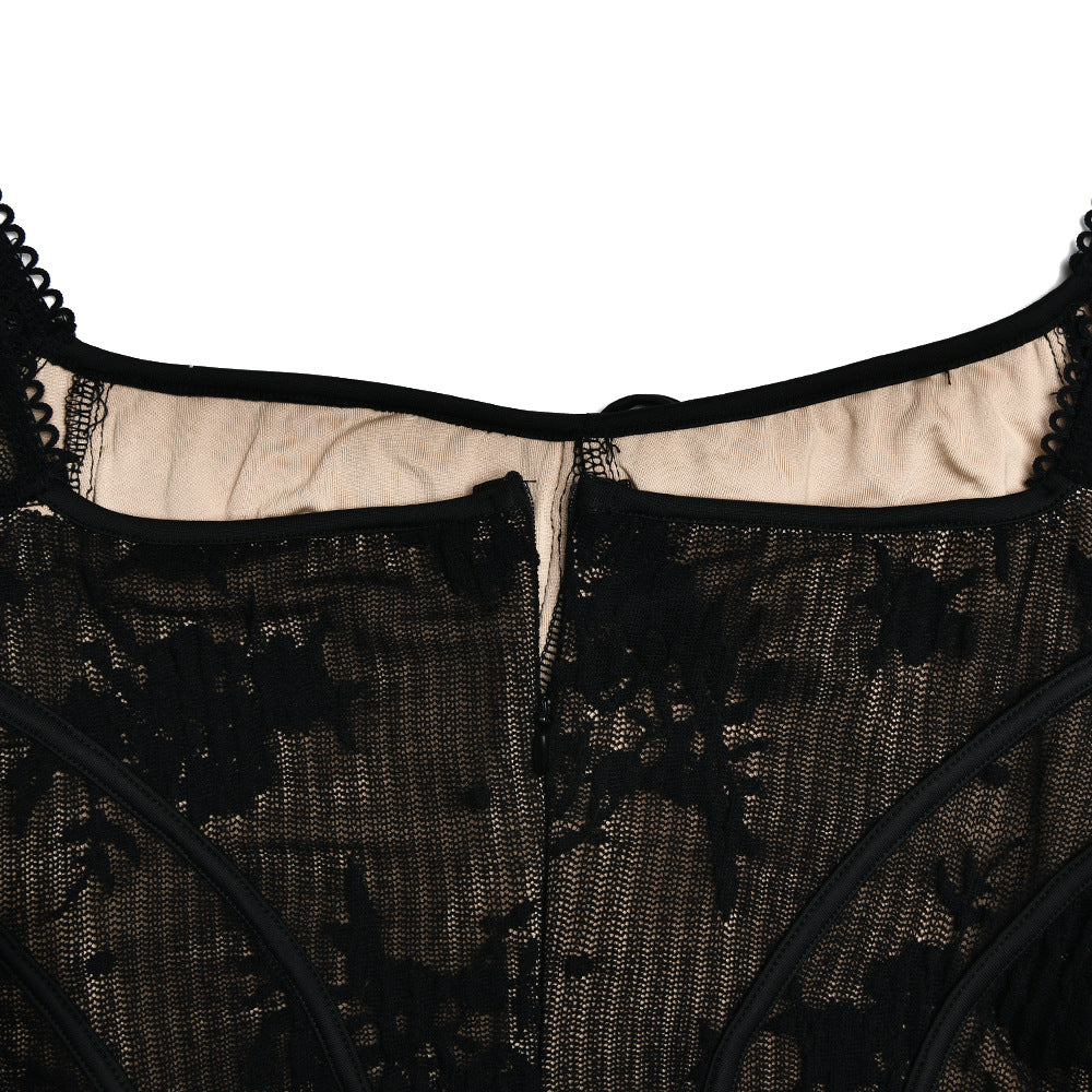New Lace Flared Sleeve Strapless Dress