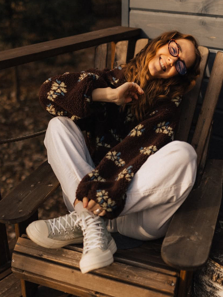Fleece Floral Fashion Warm Fleece Sweatshirt