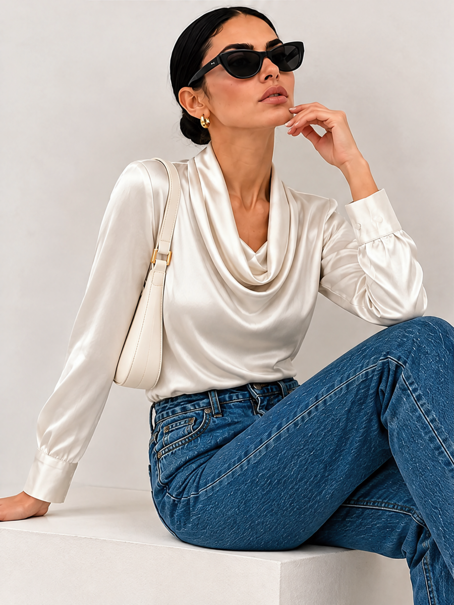 Solid Color, Simple, Long-sleeved Collar Blouse&Shirts