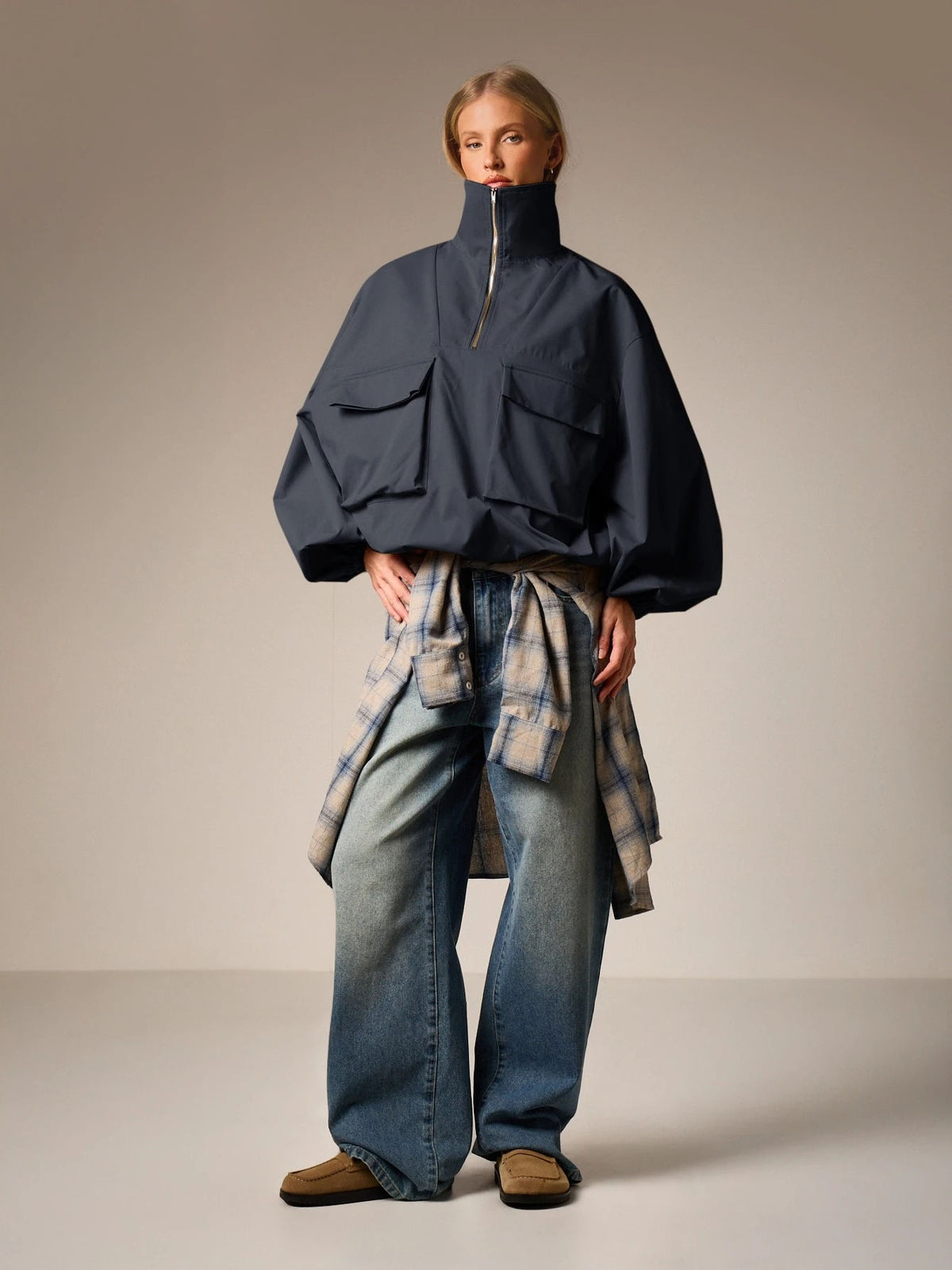 Workwear Style Long-sleeved Coat