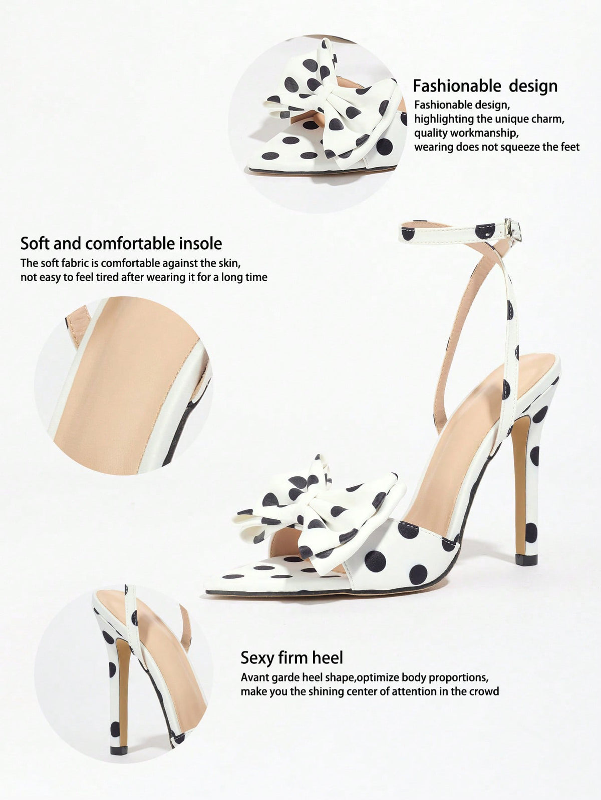 Sweet Color-blocked Polka Dot Bow High-heeled Sandals