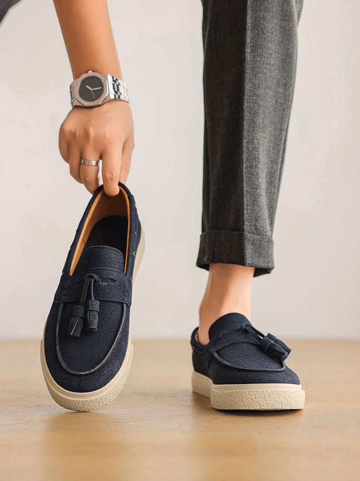 Color-blocked Tassel Slip-on Loafers