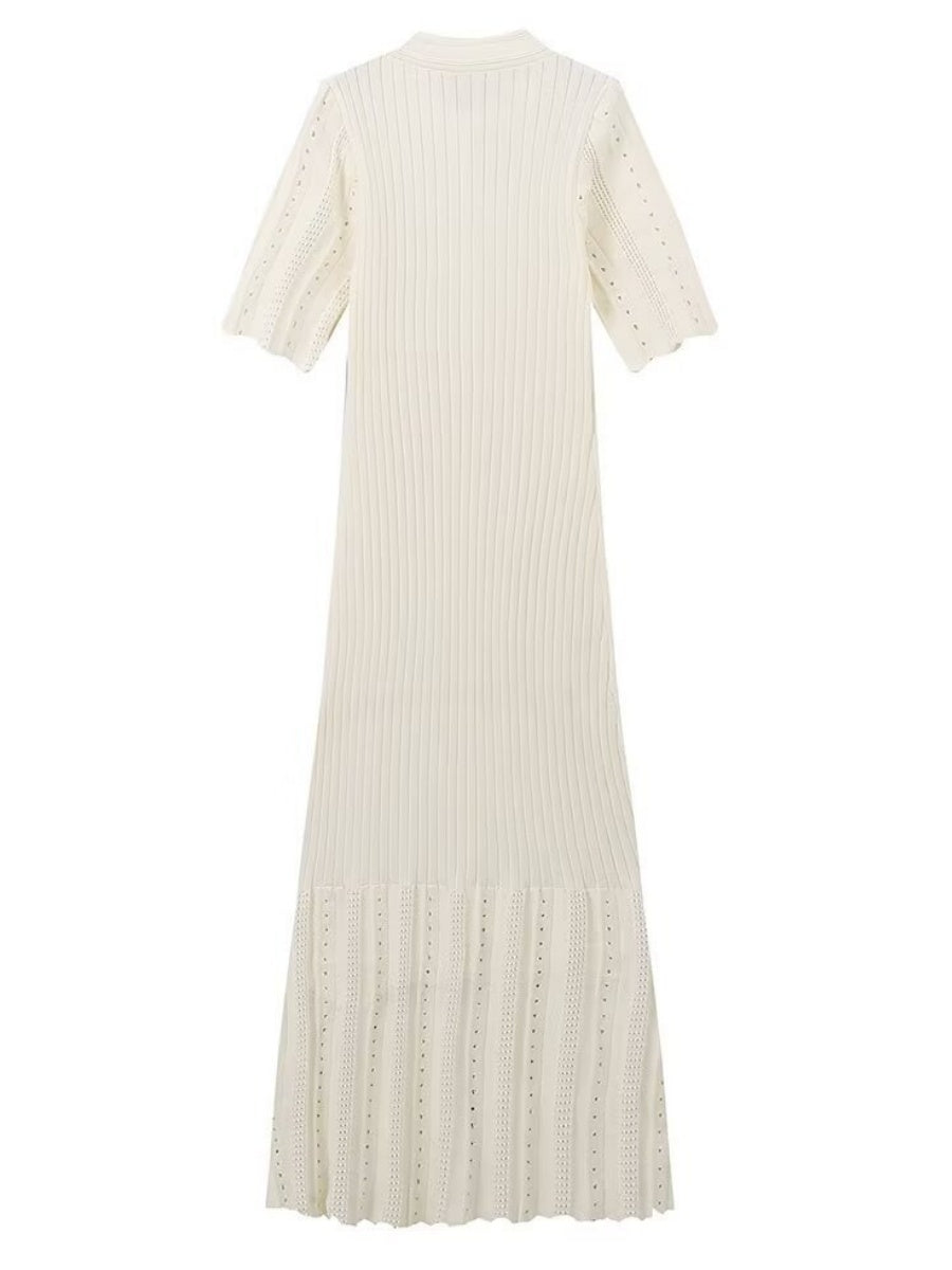 Short Sleeve Buttons Slit Knitting High Waist Workplace Maxi Dresses