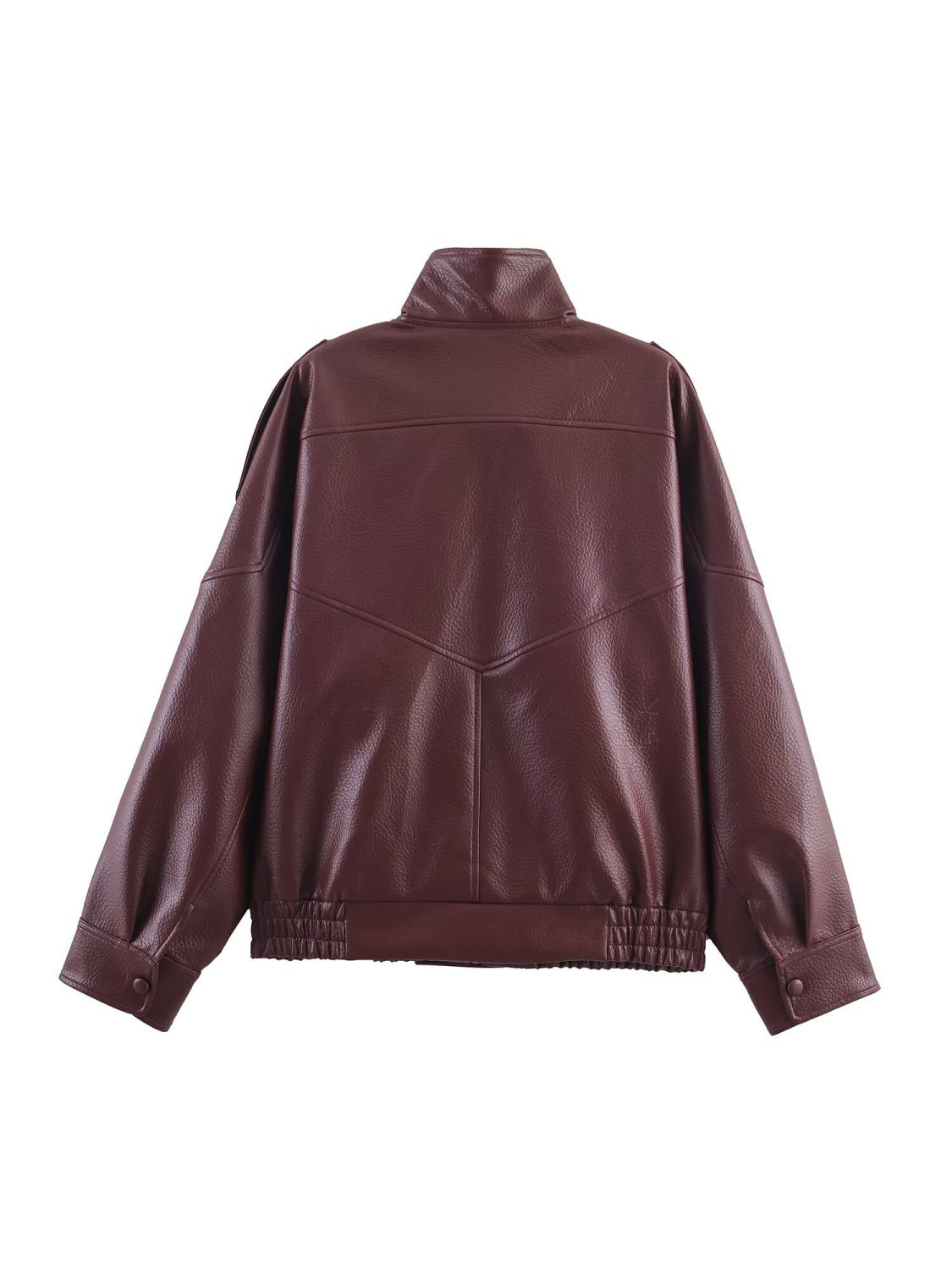 Pocket Stand-up Collar Faux Leather Jacket