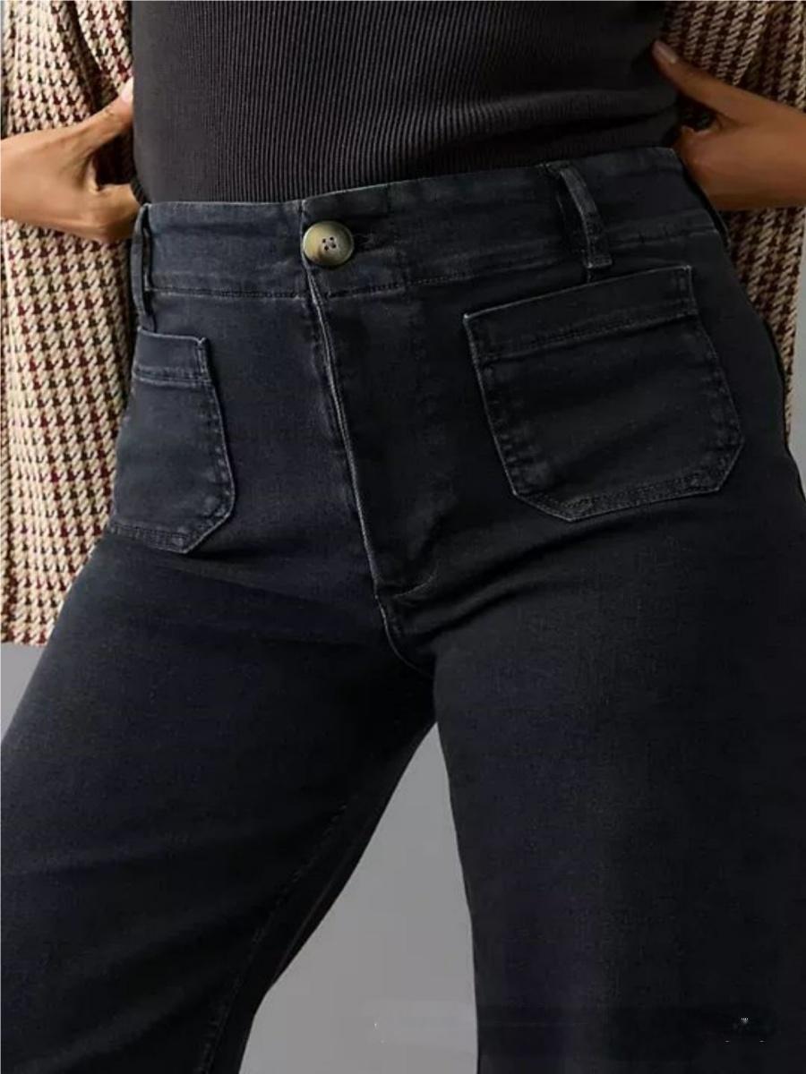 Flared Pants High Waist Front Pocket Daily Work Jeans