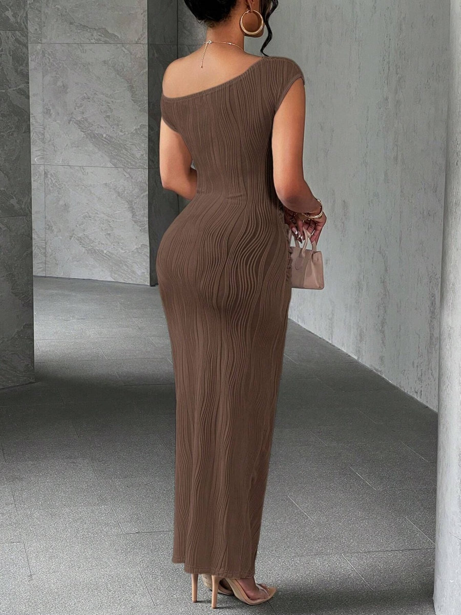 Water Ripple One-shoulder Long Dress