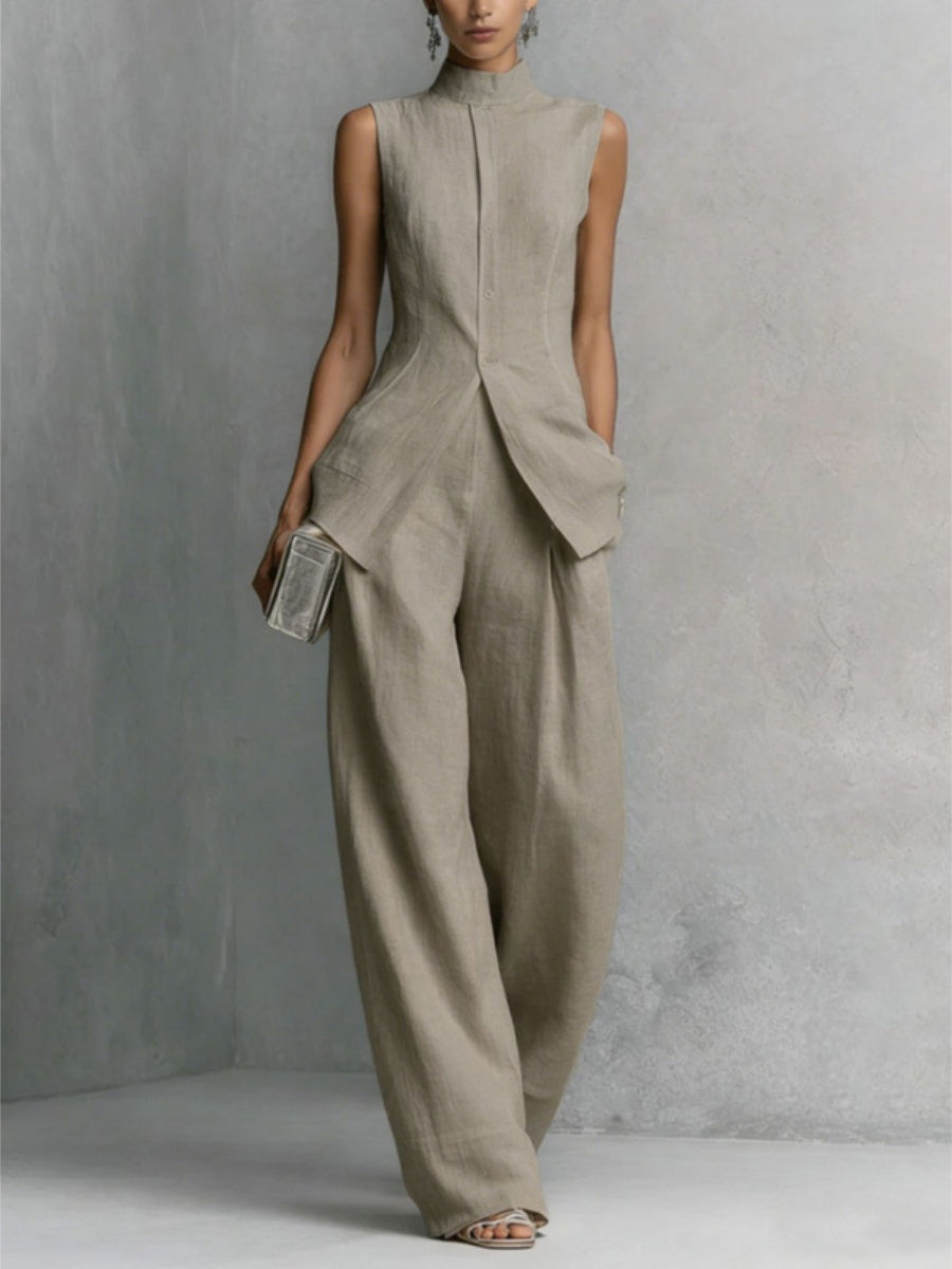 Flowy Casual Sleeveless Vest And Solid Color Trousers Two-piece Set
