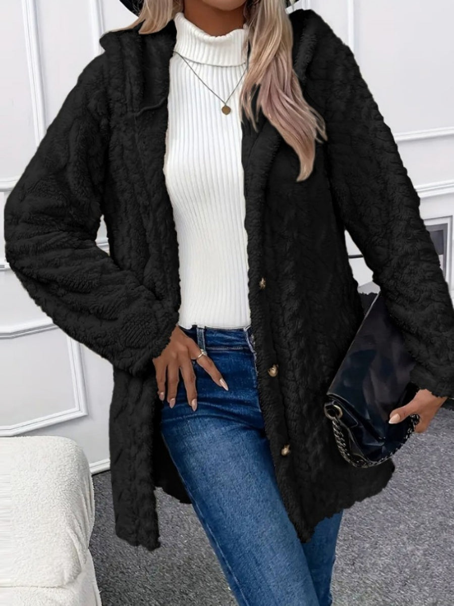 Hooded Solid Color Cardigan Button Long Sleeve Casual 3D Pattern Jackets