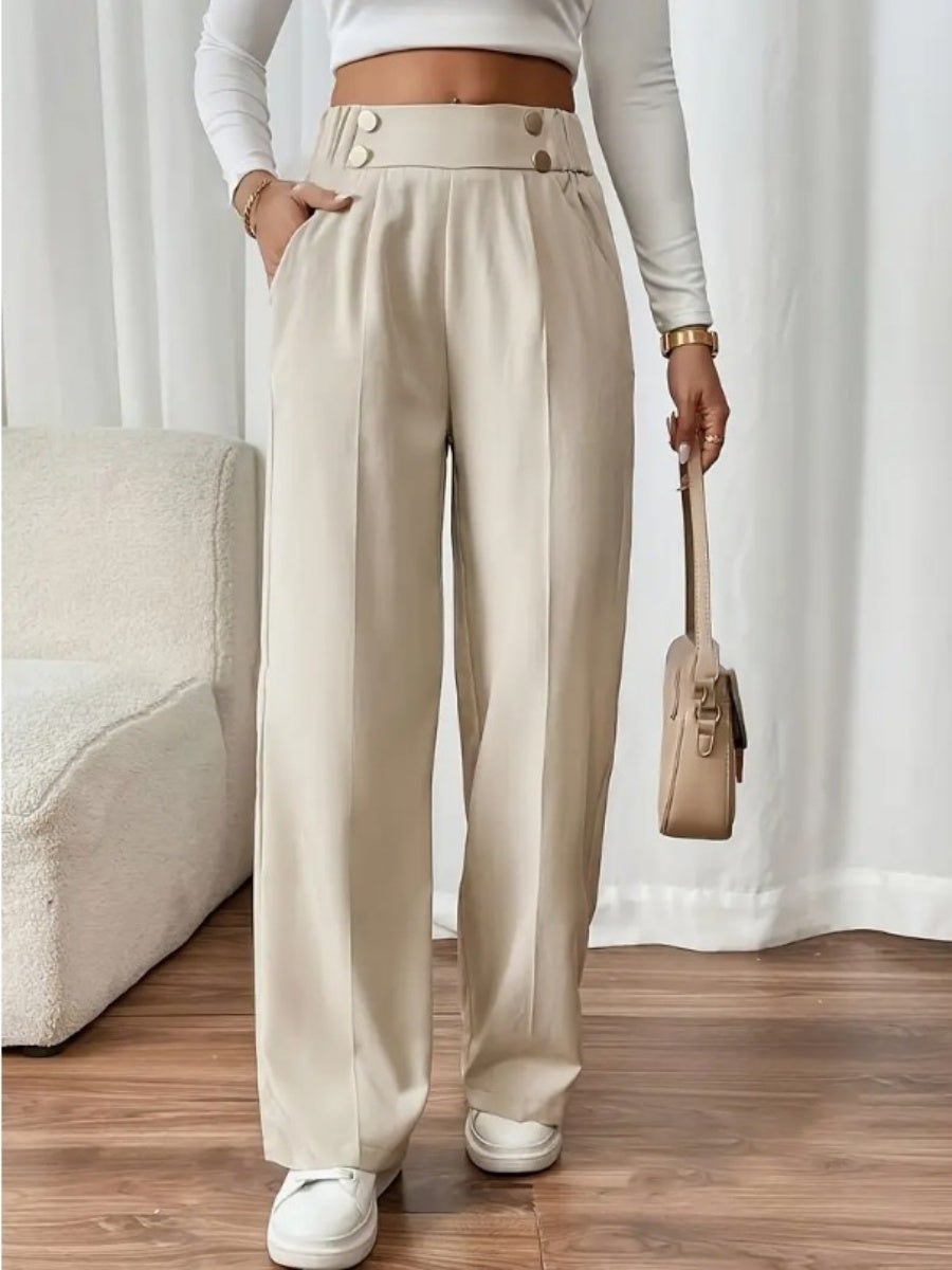 Casual High-waisted Loose Straight leg Pocket Pants