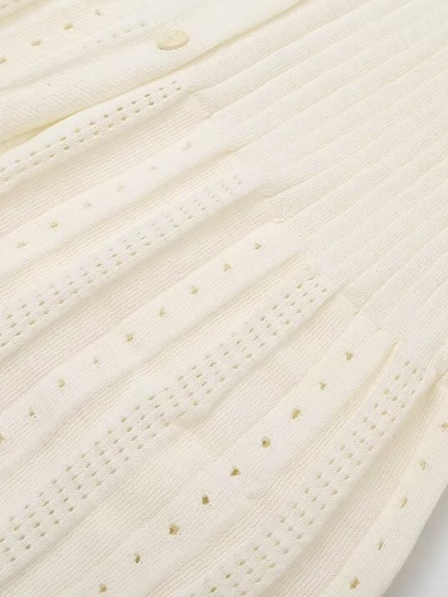 Short Sleeve Buttons Slit Knitting High Waist Workplace Maxi Dresses