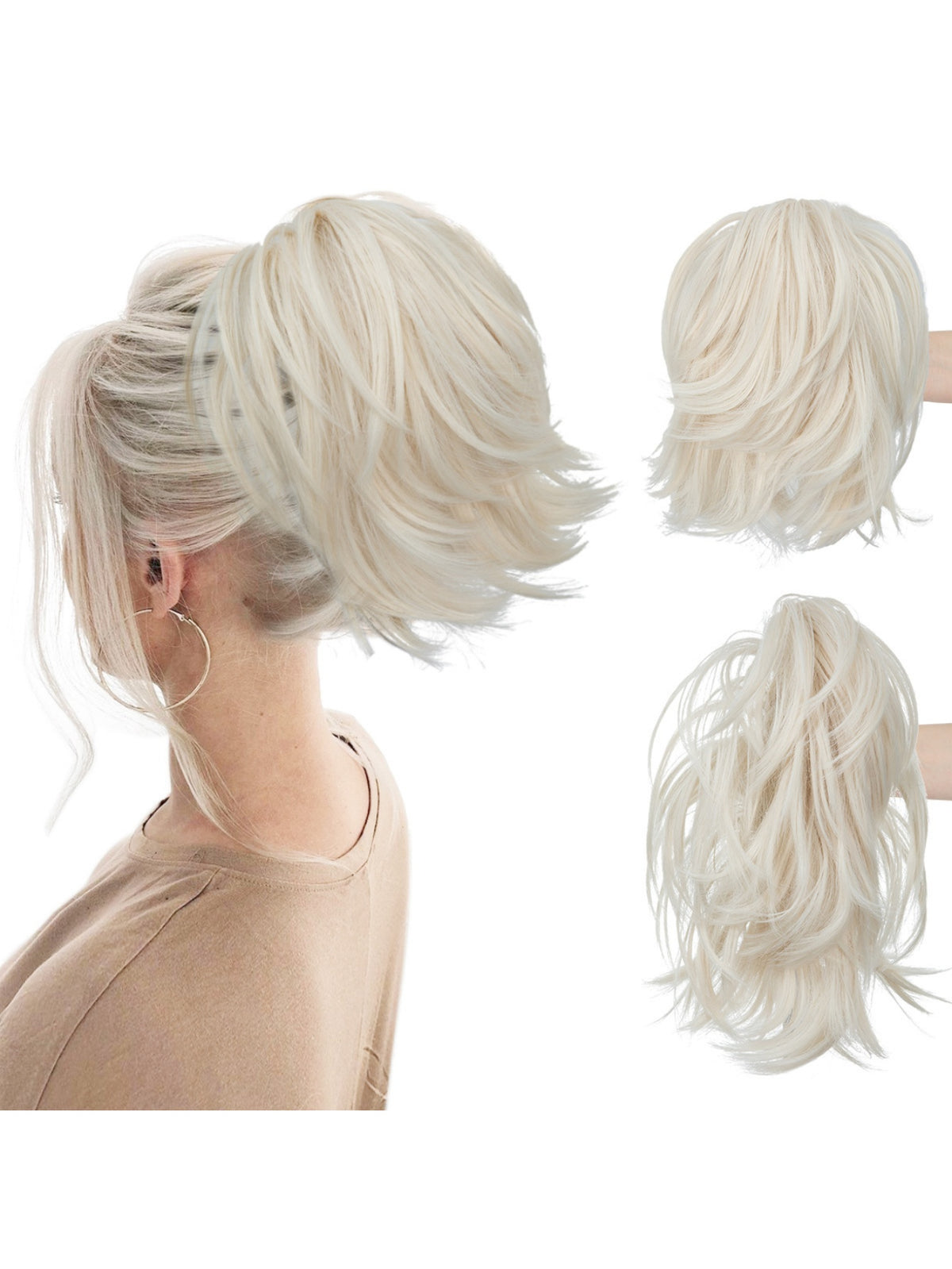 Short, Curled Ponytail Wig With Clip