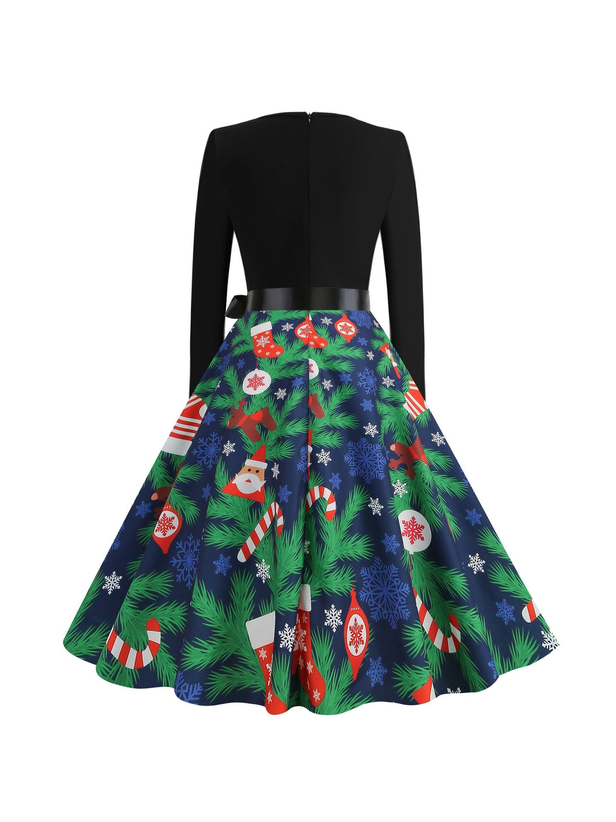 Christmas Crew Neck Splicing Long Sleeve Midi Dresses