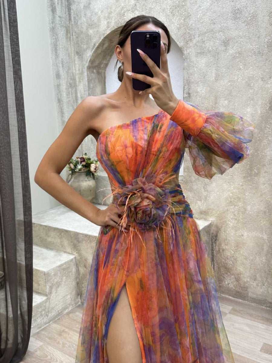 Liber Autumn Women's Zipper Plants And Flowers Maxi Dresses