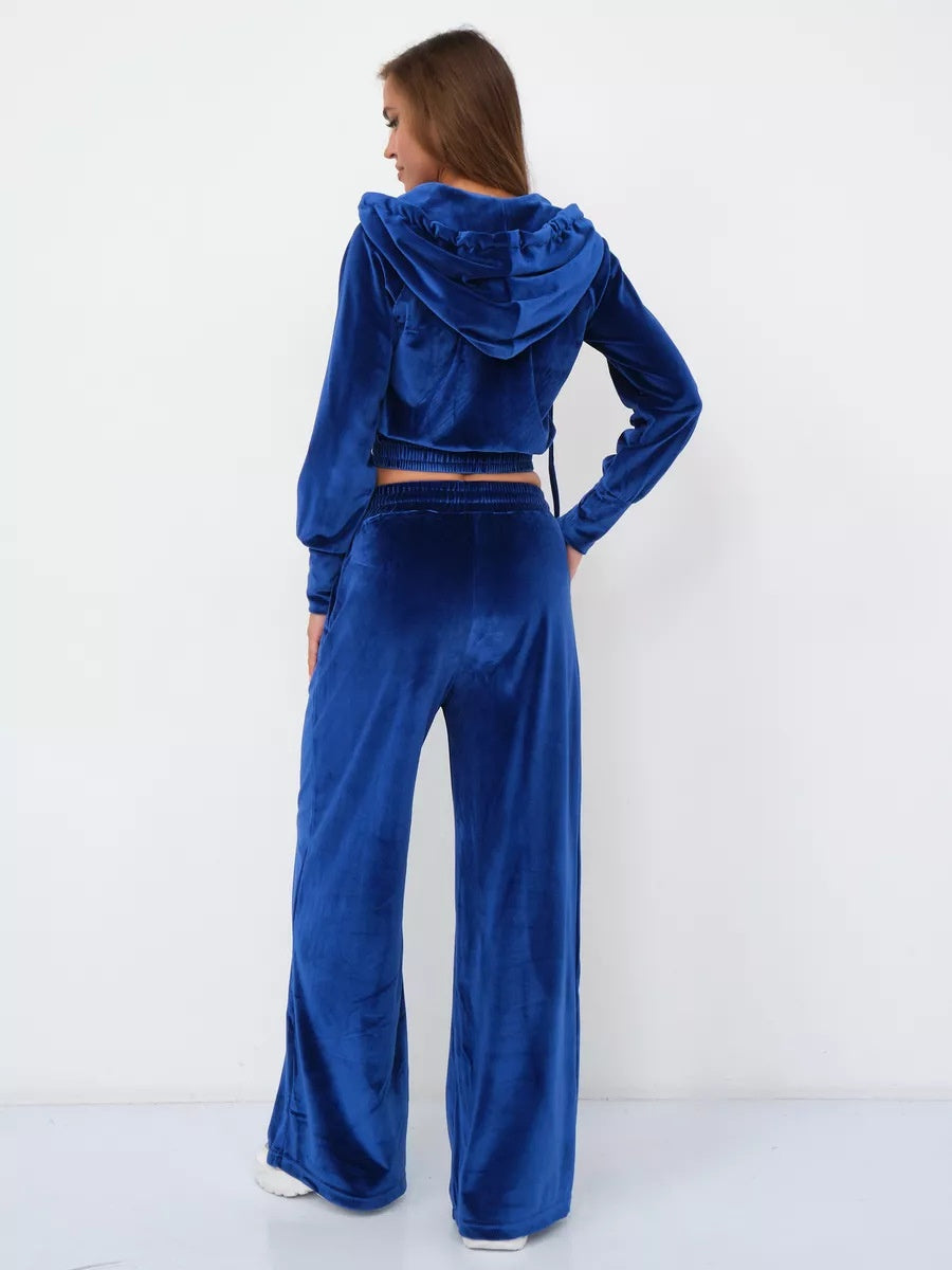 Velvet Zipper Cardigan, Silver Fox Fleece Sweatshirt, Lace-Up Pants 2-piece Sets