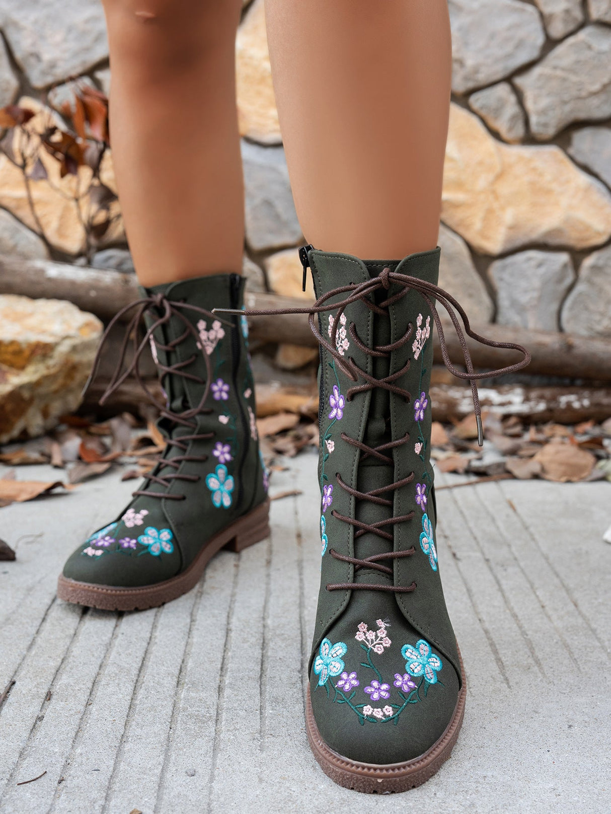 Floral Print Embroidered Women's Martin Boots