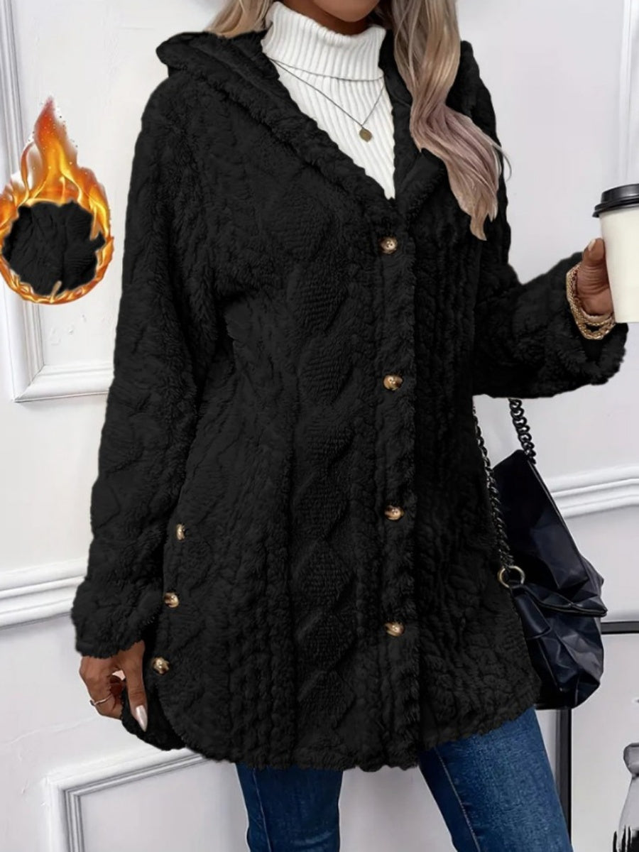 Hooded Solid Color Cardigan Button Long Sleeve Casual 3D Pattern Jackets