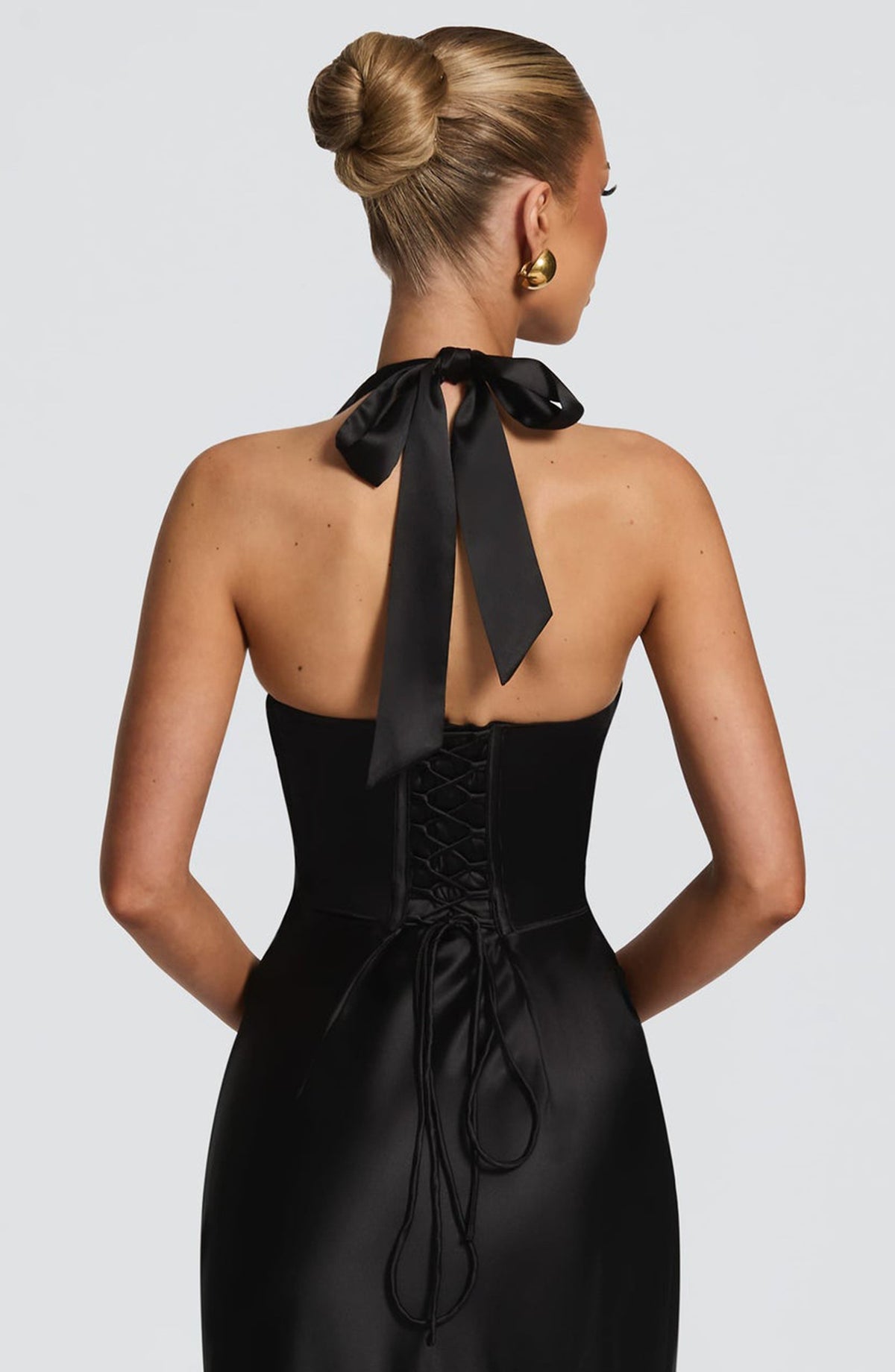Halter Neck Deep V Long Dress With Pleats And Laces, Sexy Off-shoulder Design Maxi Dresses