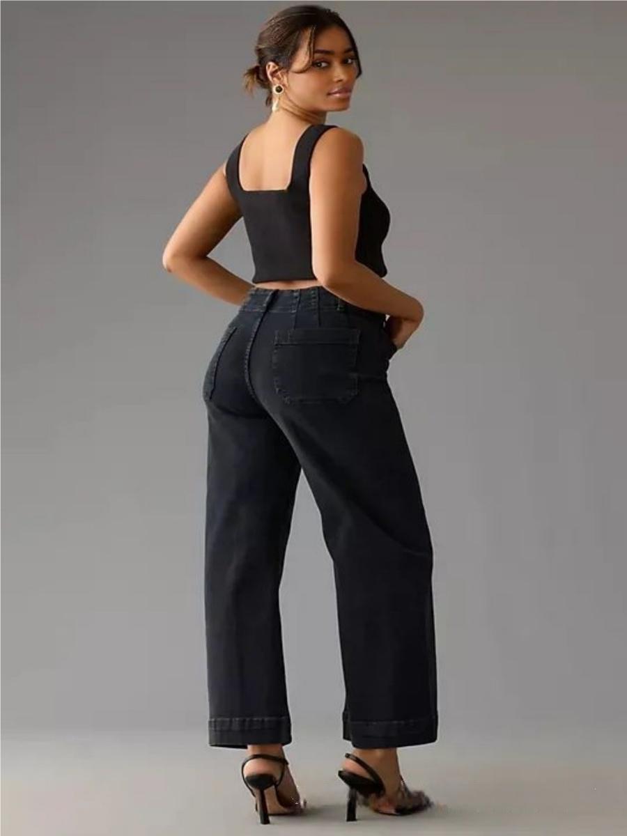 Flared Pants High Waist Front Pocket Daily Work Jeans