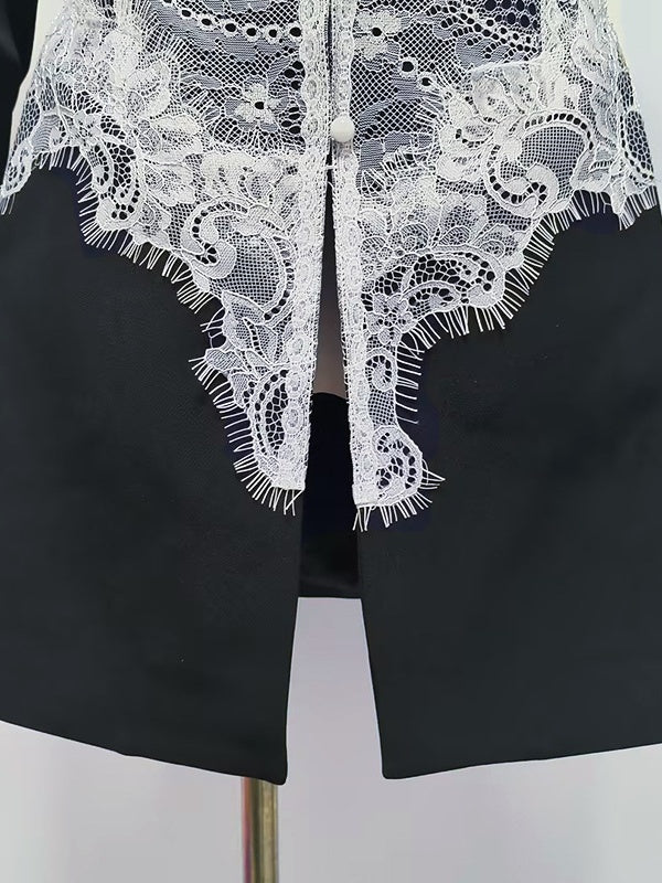 Lace-trimmed V-neck Suit Jacket