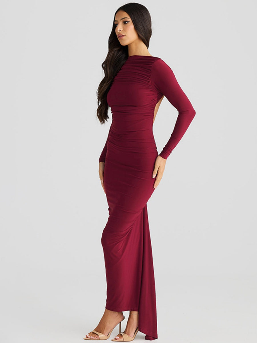 Liber Autumn Women's Backless Pleated Maxi Dresses