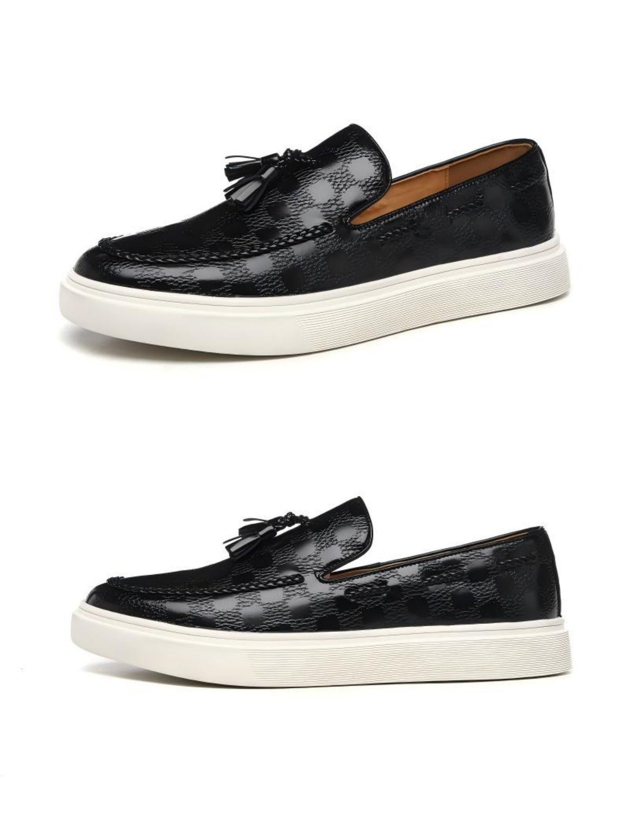 Plaid Tassel Slip-on Loafers