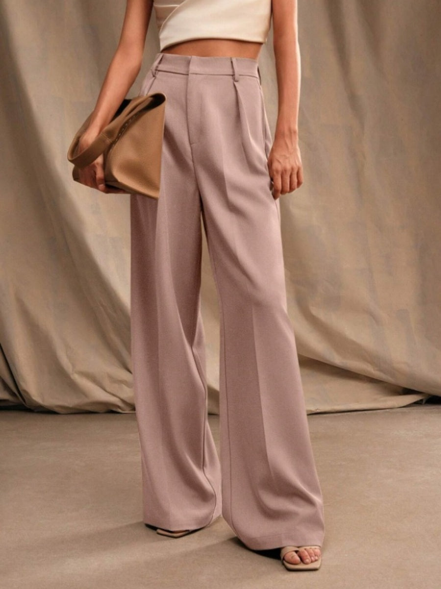 Slimming And Casual Drape Loose High Waist Straight Wide Leg Pants