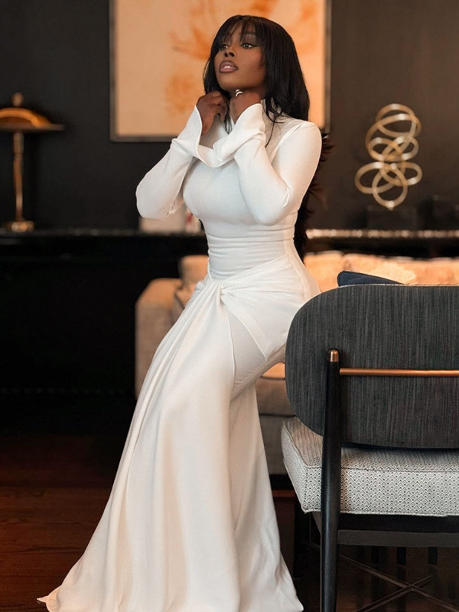 Liber Autumn Women's Bandage Bell sleeves Maxi Dresses