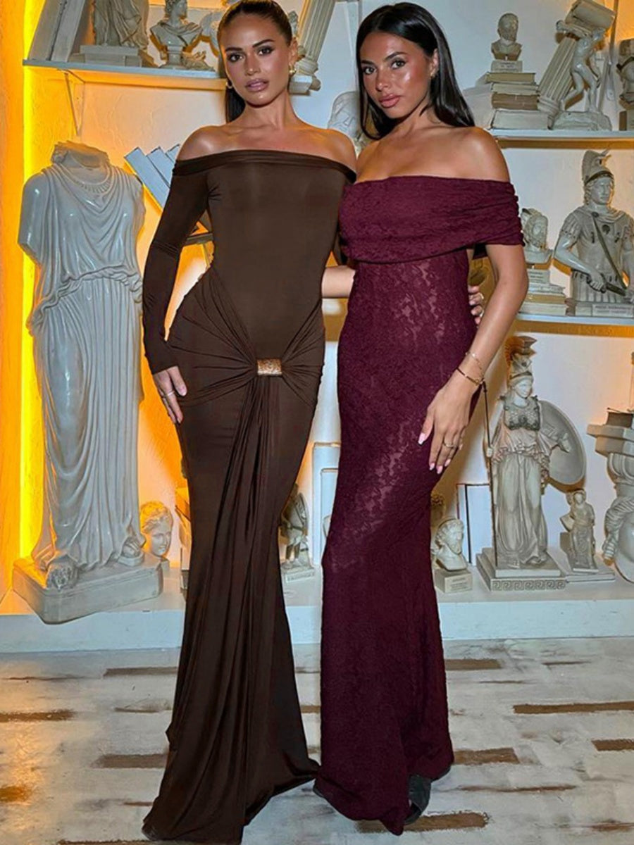 Liber Autumn Women's Bandage Off Shoulder Maxi Dresses
