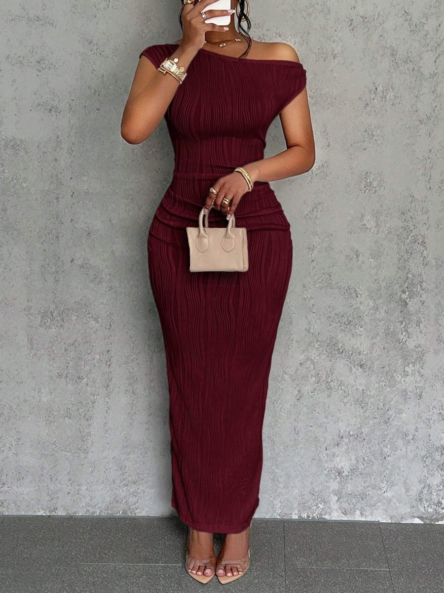 Water Ripple One-shoulder Long Dress