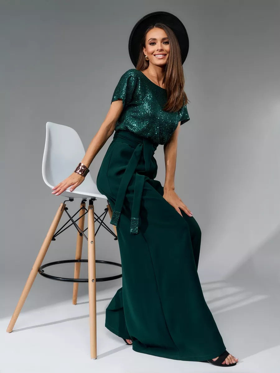 Sequins Short Sleeve Leisure Bodysuit