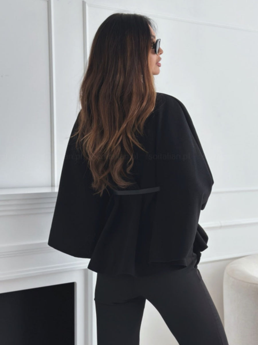 Waist Tie Wool Cape Jacket