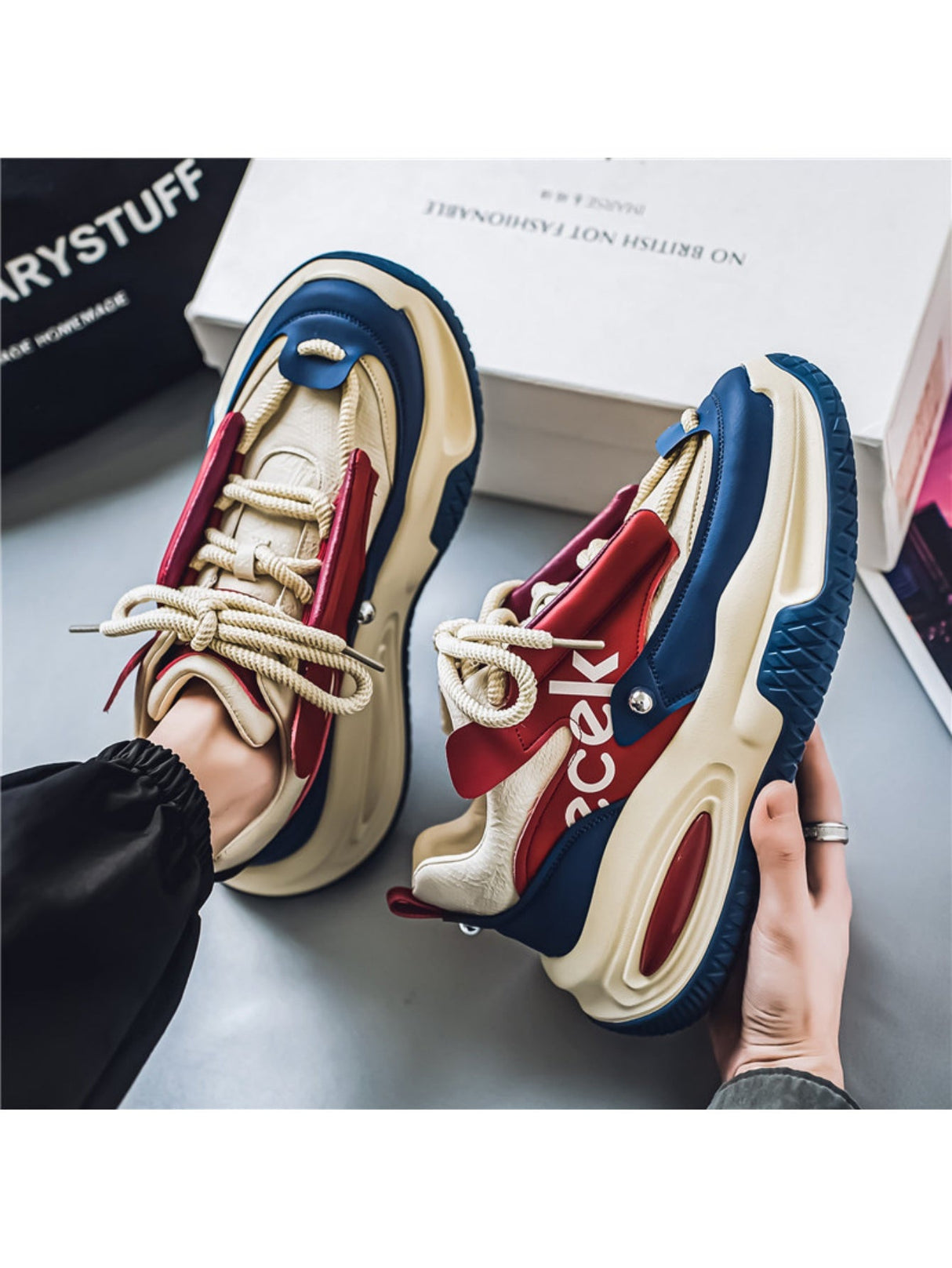 Liber Four Seasons Thick-soled Colorblock Men's Casual Sports Shoes