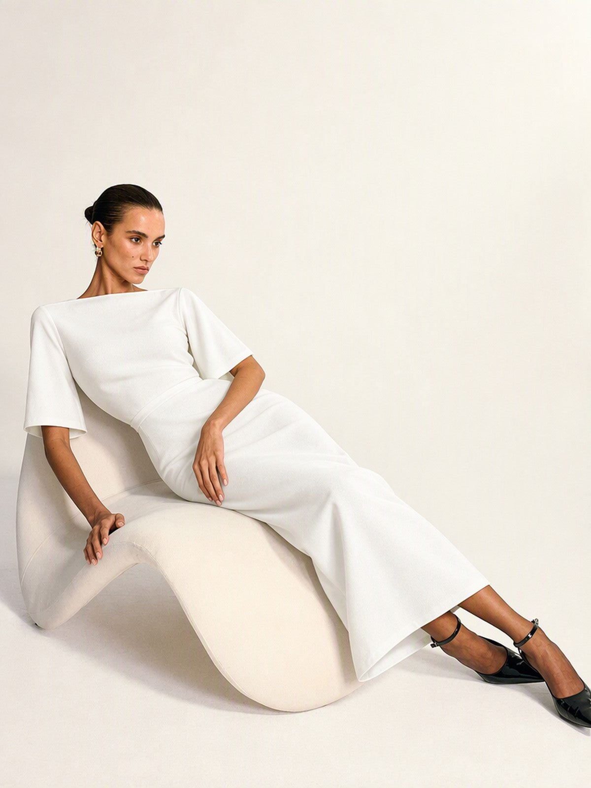 Grace One-shoulder Collar Mid-length Sleeves Slim-fit Midi Dresses