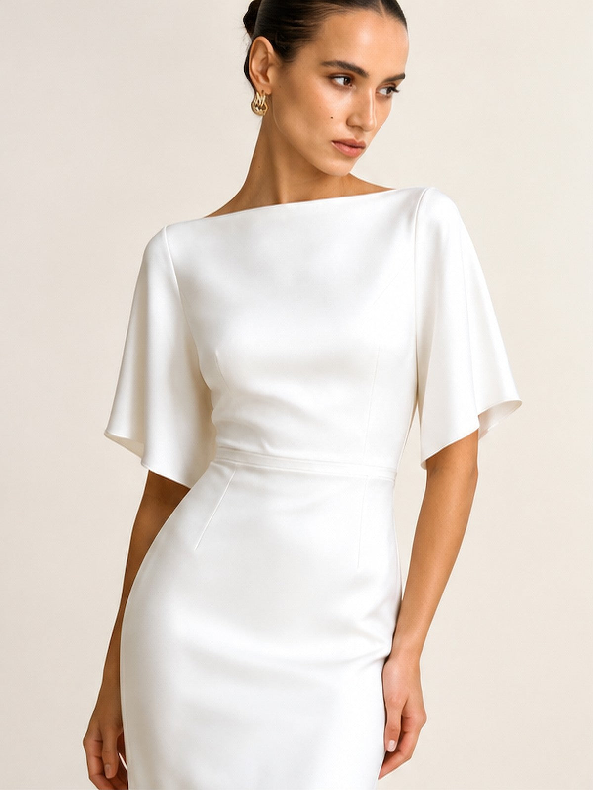 Grace One-shoulder Collar Mid-length Sleeves Slim-fit Midi Dresses