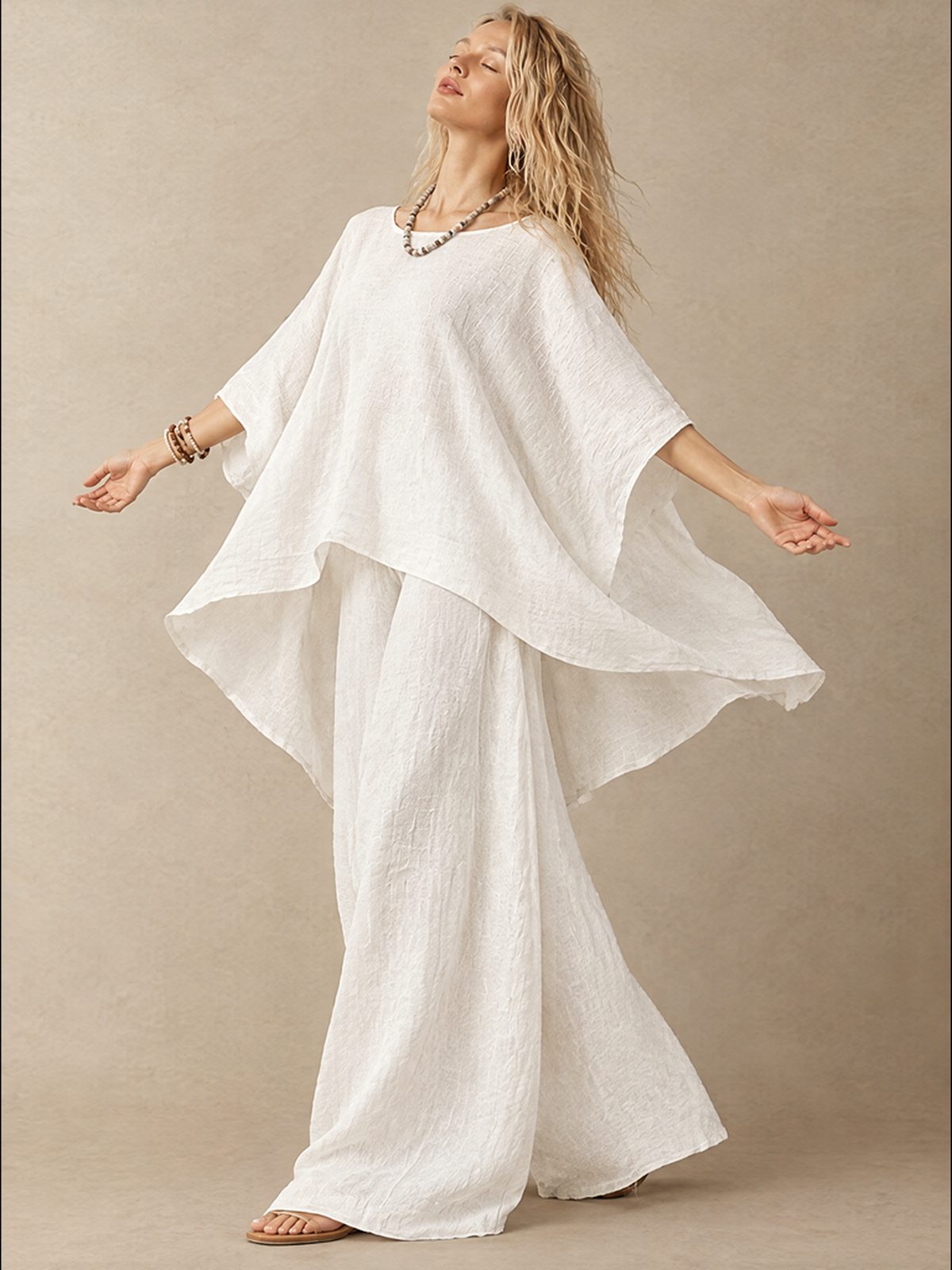 Blended Loose-fit Simplicity T-shirts Wide-leg Pants Set 2-piece Sets