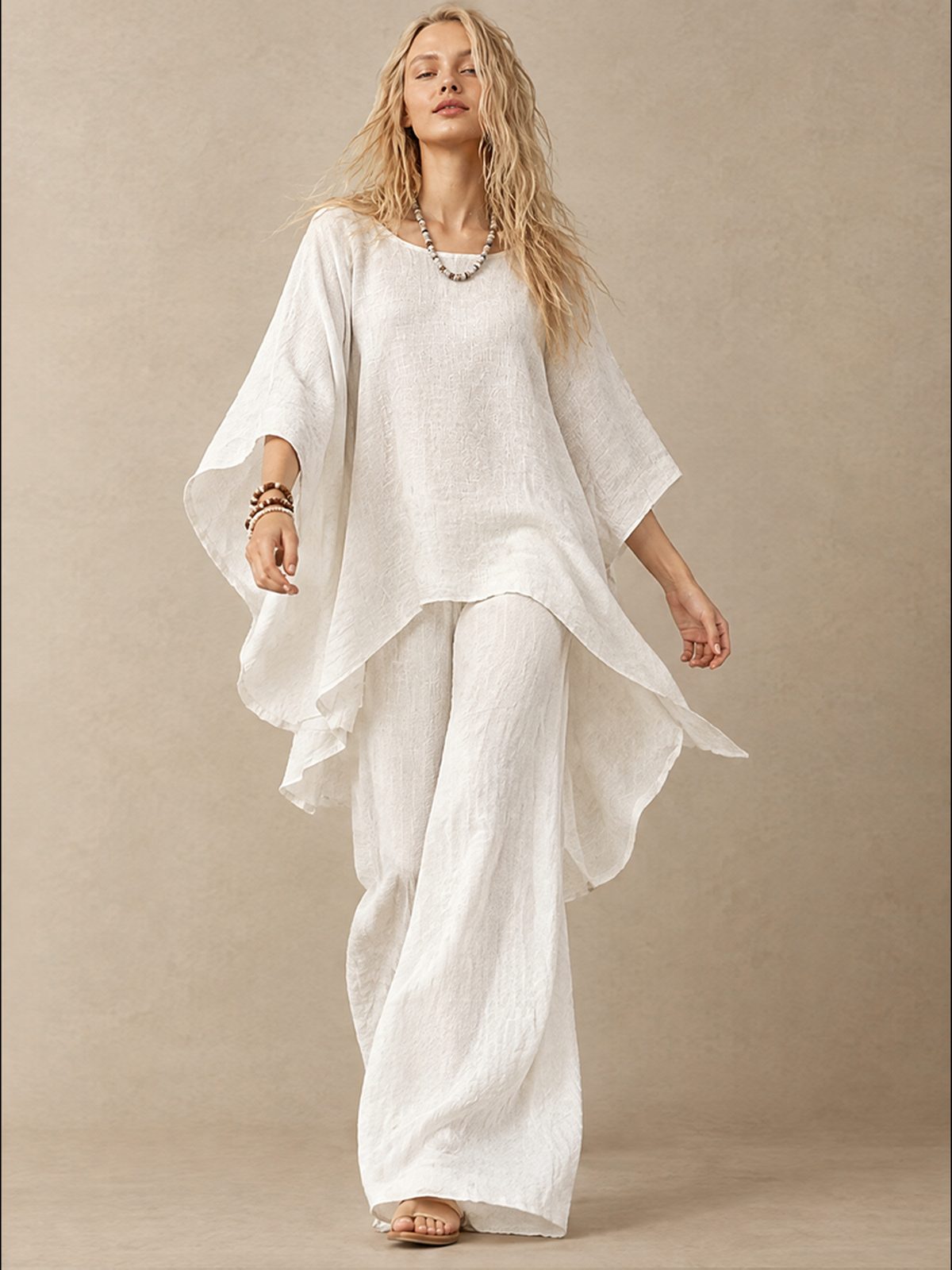 Blended Loose-fit Simplicity T-shirts Wide-leg Pants Set 2-piece Sets