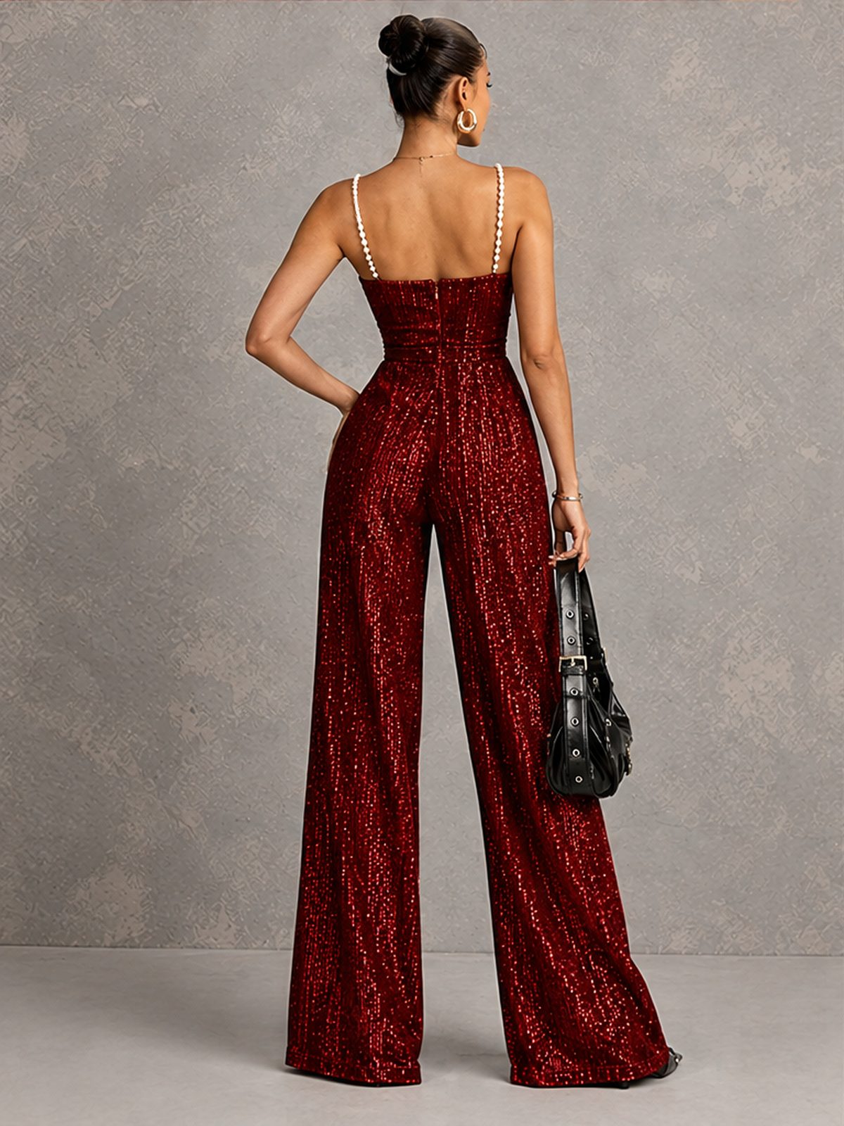 Wide-leg Pants Camisoles Waist Metallic Color Jumpsuits