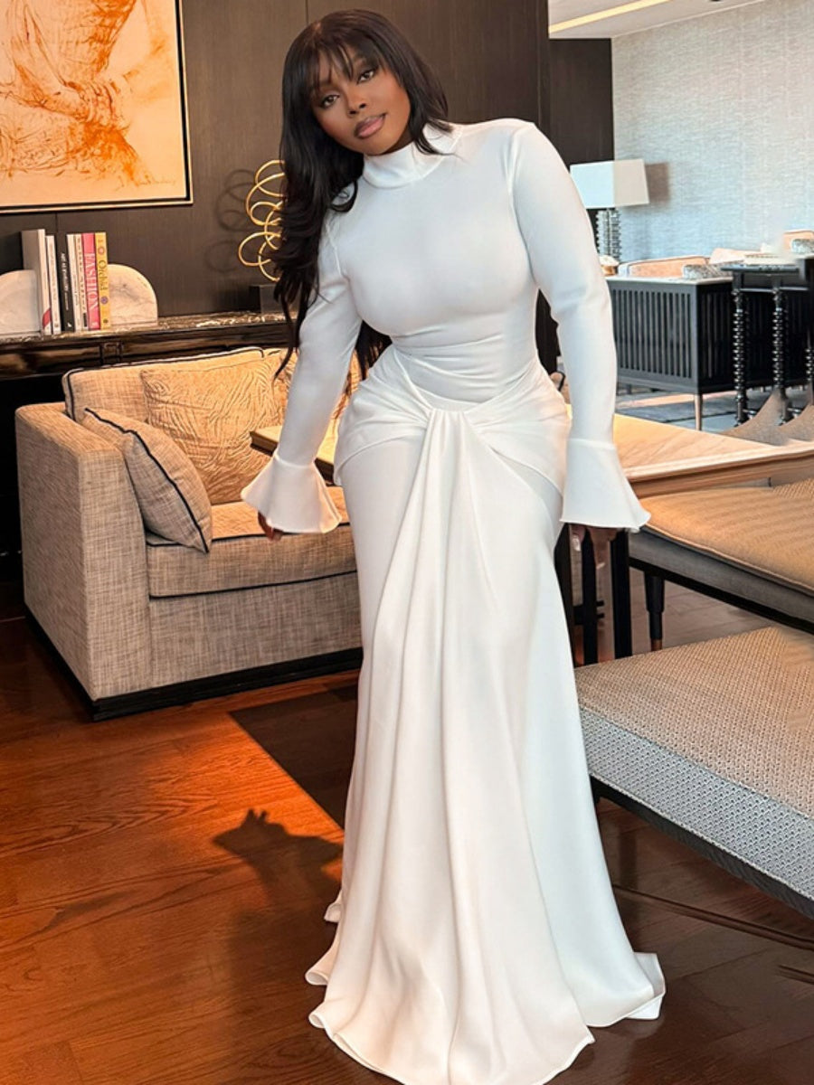 Liber Autumn Women's Bandage Bell sleeves Maxi Dresses