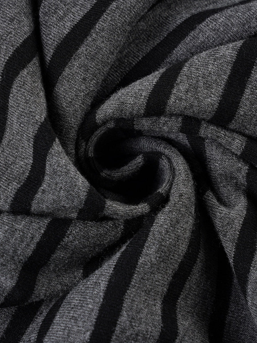 One Shoulder Long Sleeve Splicing Stripes 2-piece Sets