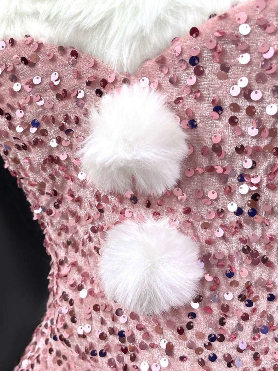 Christmas Sequined Plush Dress Hats Belts Multi-piece Sets