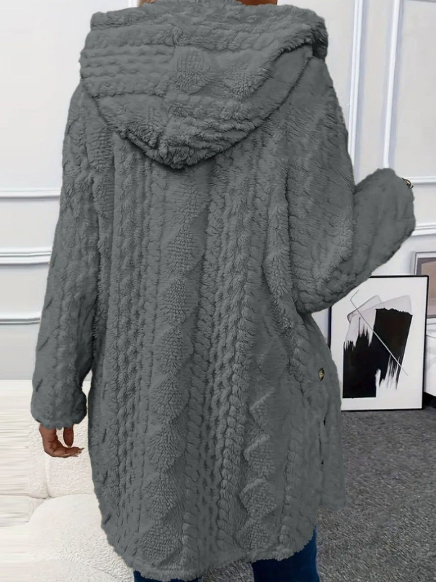 Hooded Solid Color Cardigan Button Long Sleeve Casual 3D Pattern Jackets